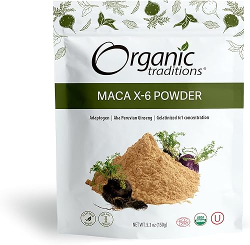 Organic Traditions | Polvo negro y rojo de Maca X-6 | Polvo de raíz de maca | Superalimento energizante para hombres y mujeres | Bolsa de 150 g/5.3