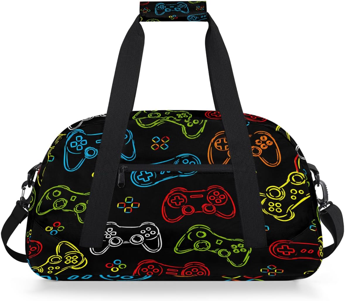 Gym Travel Duffle Bag for Boys - Kids Overnighter Weekend Bag with Front Zipper Pocket for School Practice, Video Games Teens Carry-On Size Sleepover Bags