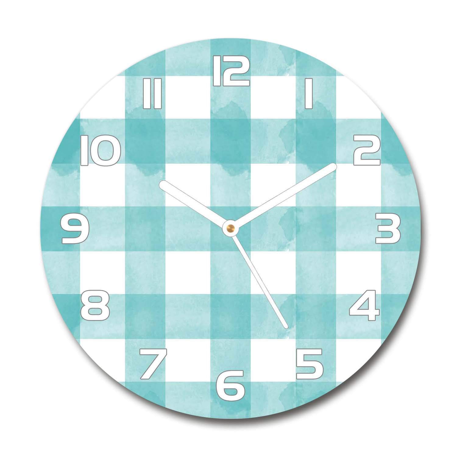 Horloge en Verre Silencieuse Tulup 60x60cm Anti Tic-Tac Treillis Bleu