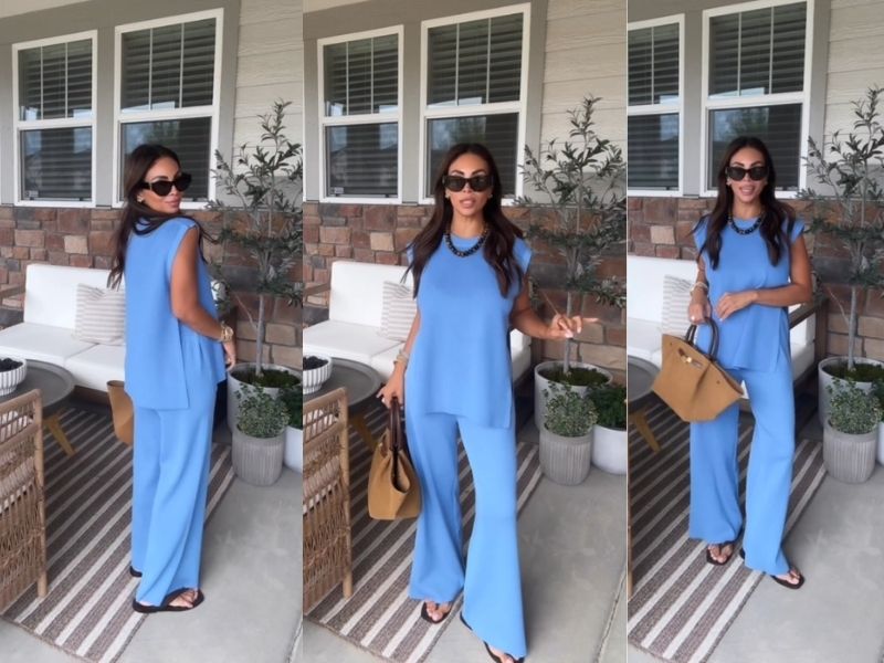 Lviefent Womens 2 Piece Outfits Sweater Set Sleeveless Side Slit