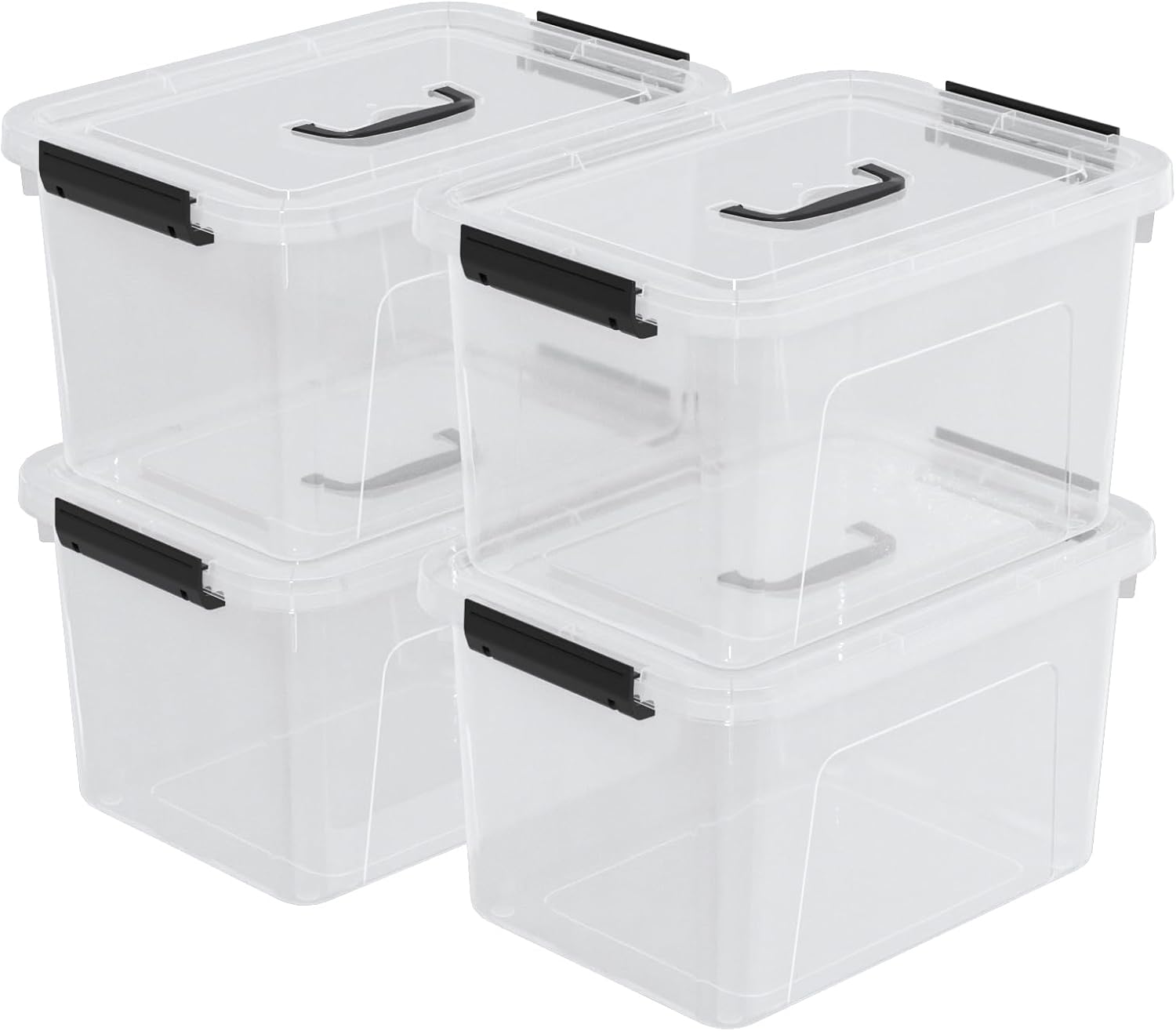 10.5 Quart Clear Plastic Storage Box/Container with Handle, Plastic Storage Bin with Lid, 4 Packs