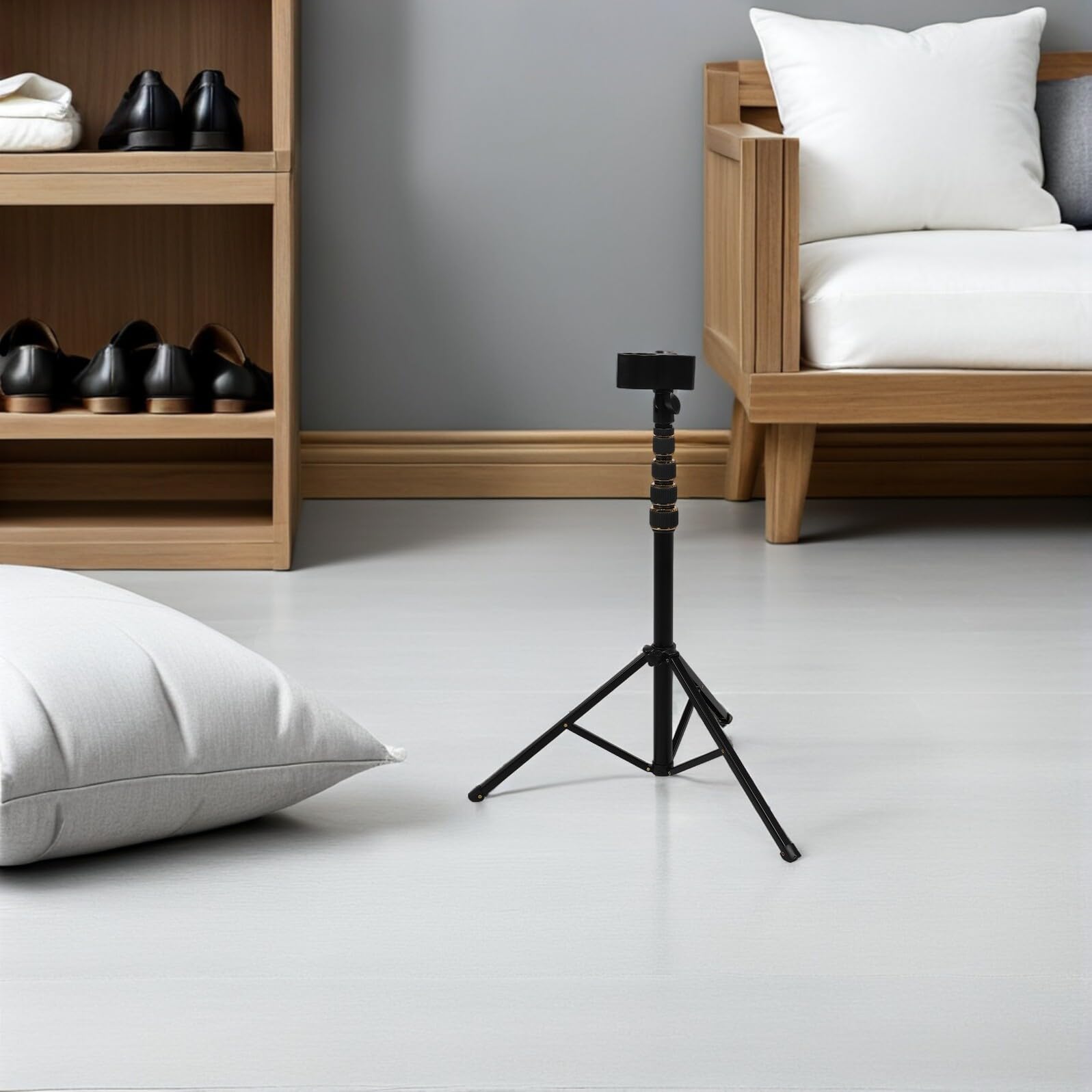 HEMOTON Soporte Vertical para Secador de Pelo Ajustable y Plegable | Aleación de Aluminio, Abrazadera Giratoria Antideslizante de 360°, Diámetro Máximo 55mm, Uso en Casa y Viaje