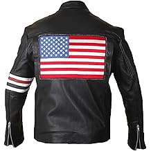 Peter Fonda Easy Rider American Star Biker Black Sheep Leather Jacket with USA Flag