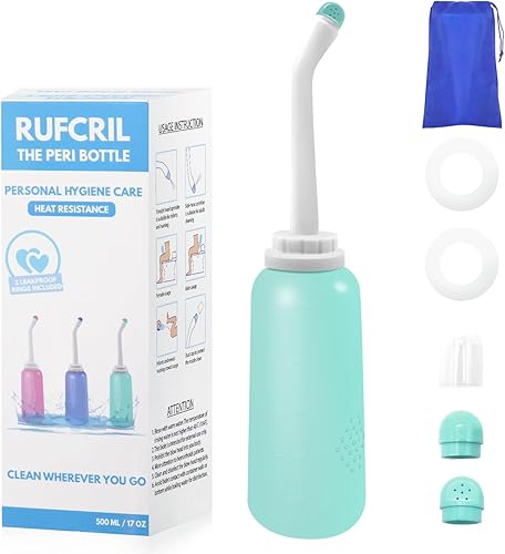 RUFCRIL Botella Peri, bidé portátil de viaje con bolsa, material TPE que se puede hervir, 17oz500ml con 2 anillos de sellado, esenciales para el