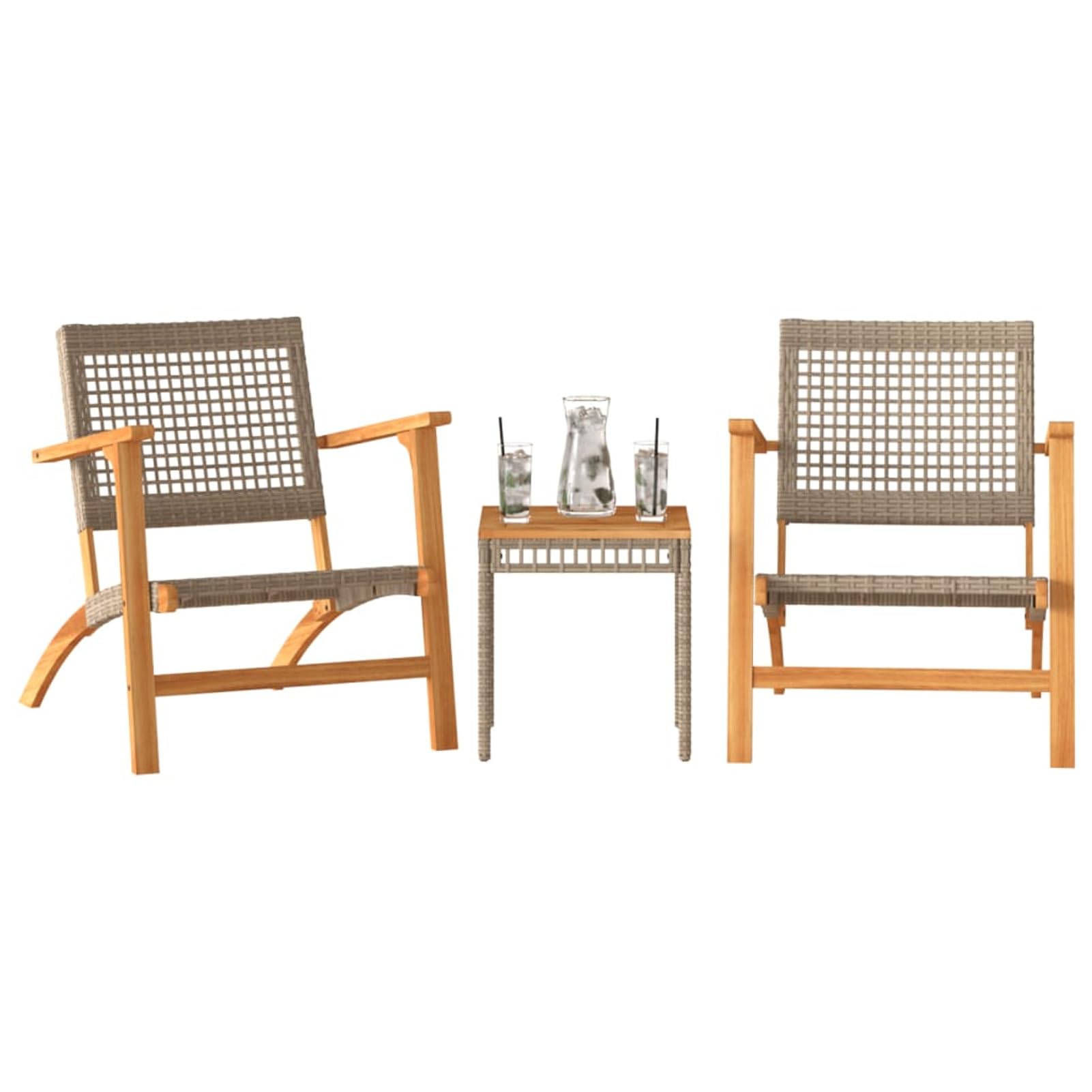 Set da Bistrot 3 pz Beige in Polyrattan e Legno Massello Acacia,Set Bistrò Veranda,Set Bistrot da Esterno,Set Bistrot da Balcone-365867