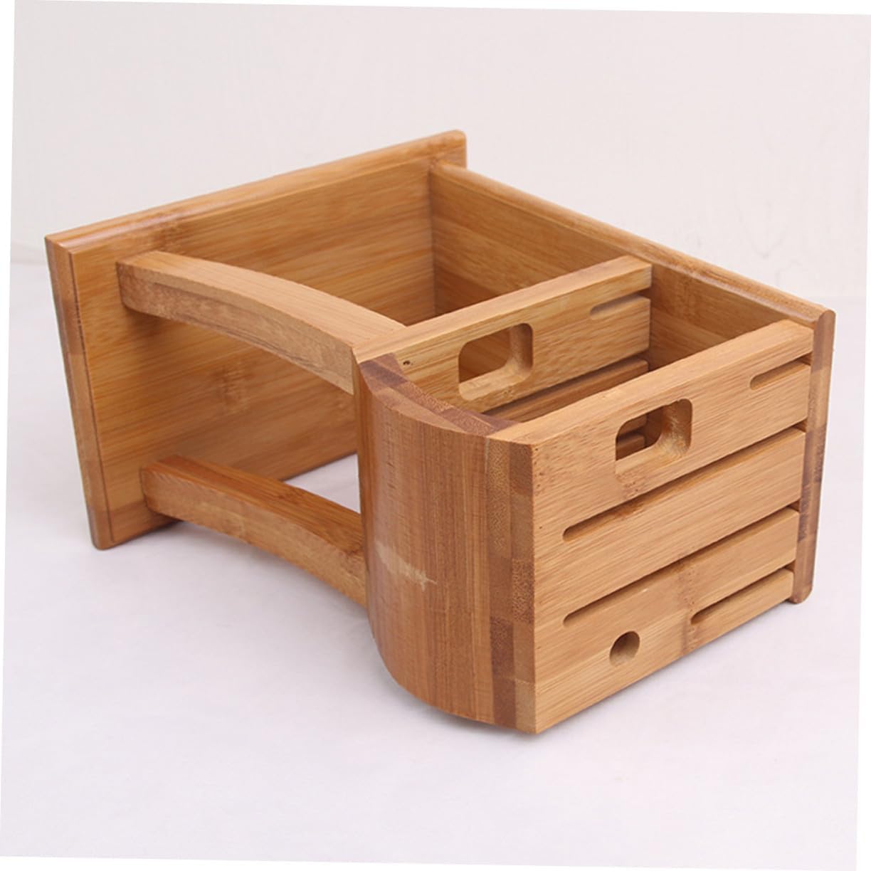 Natural Knife Block with Slots Horizontal Layout for Kitchen Storage Organizer Ventilated R-shape Cutlery Display Stand Space-saving Holder for Kitchen Knives and Accessories
