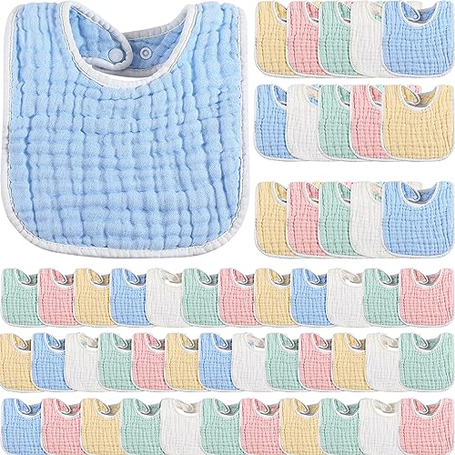 Image of Tatuo 50 Pcs Muslin Baby Bibs Bulk Muslin Cotton Teething for Boy Girls Burp with Snap, Baby Bandana Drool Absorbent Bibs for Newborn Infant Teething and Drooling, 6 Layers