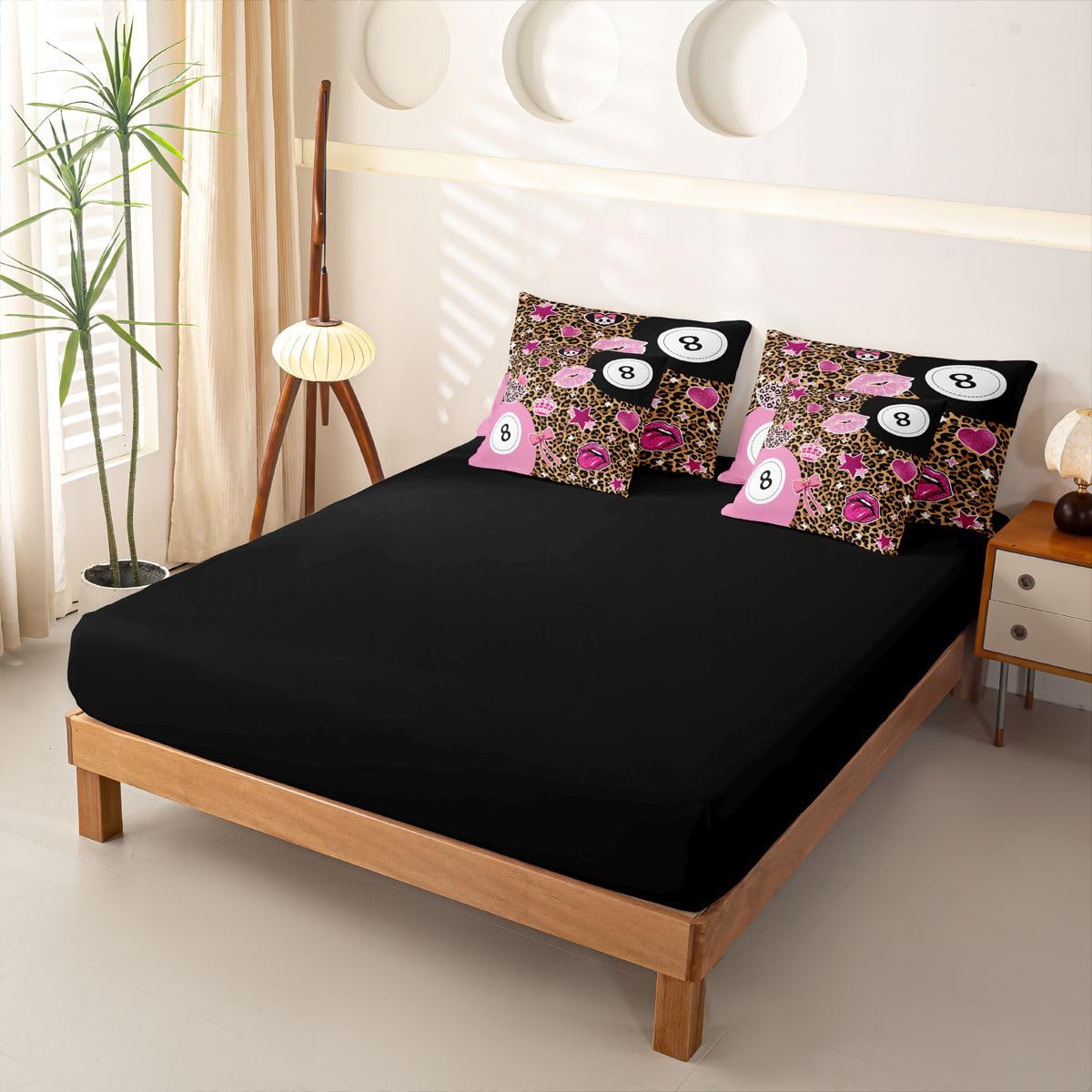Loussiesd Juego de funda de edredón de 8 bolas, tamaño Super King, 7 piezas, estampado de leopardo marrón, juego de ropa de cama en una bolsa con funda de edredón, sábanas, fundas de almohada y fundas