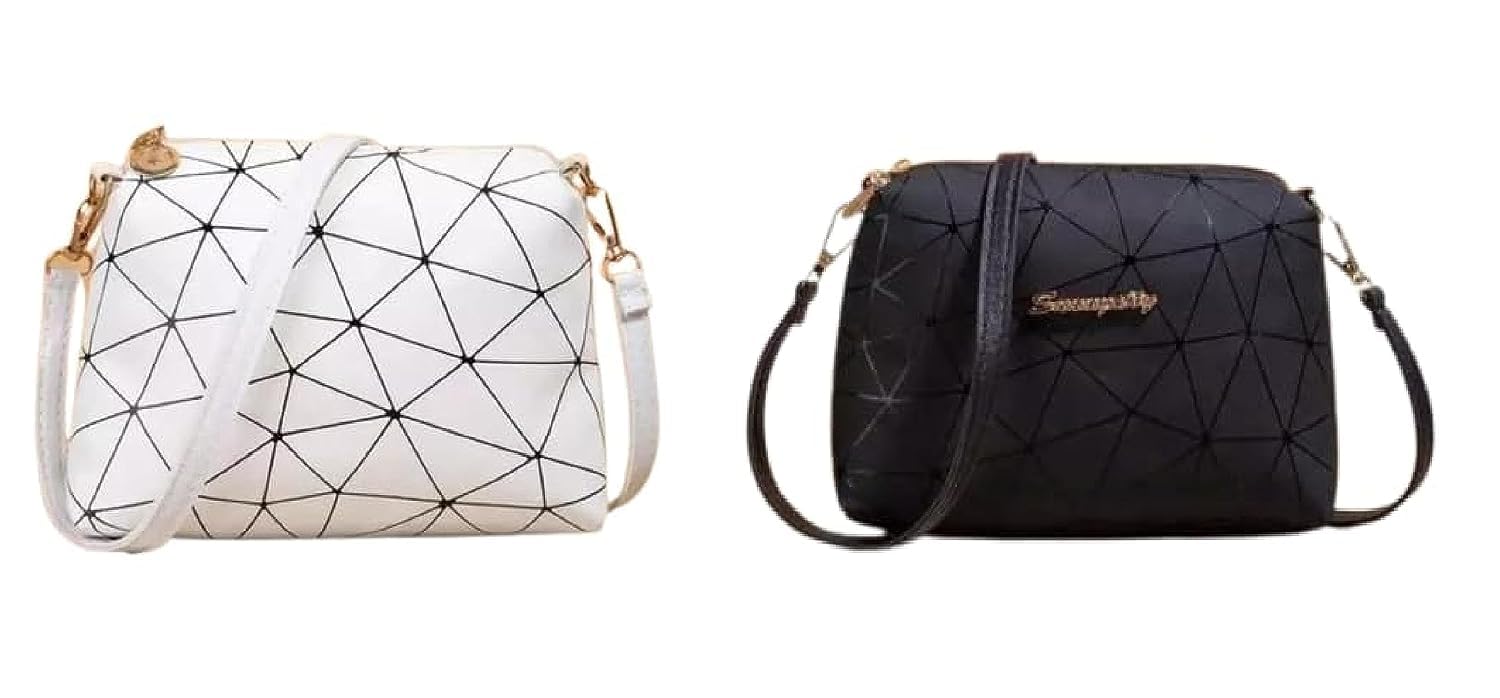 aaifa Leather sling bag for women | Trendy Handbag For Women and Girls Office Shoulder Stylish & Sling Cross body Casual Office (Black & White Colour) (B0CFF2XKWV) Amazon Price History, Amazon Price Tracker
