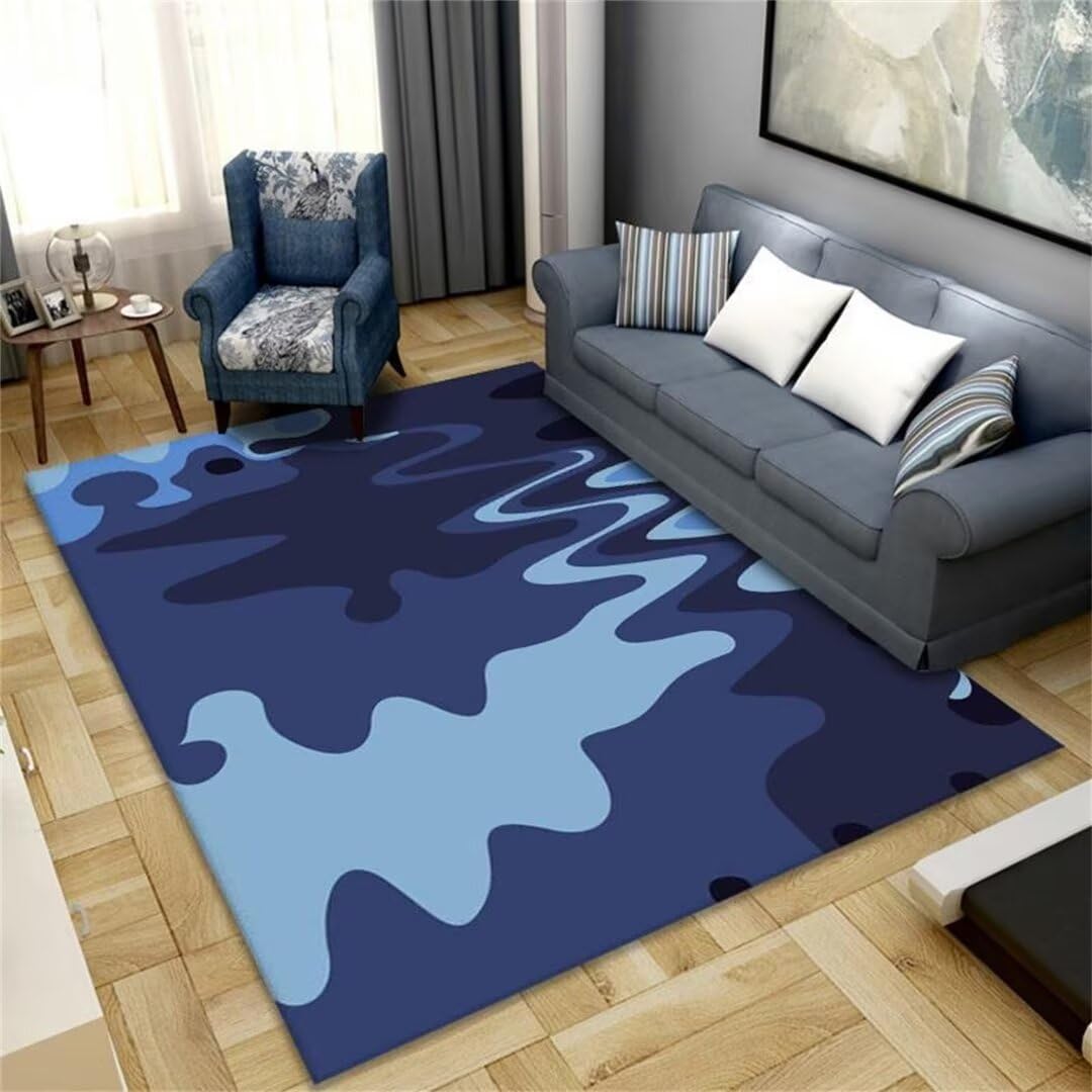 Tapis au design irrégulier bleu pour une ambiance de salon unique