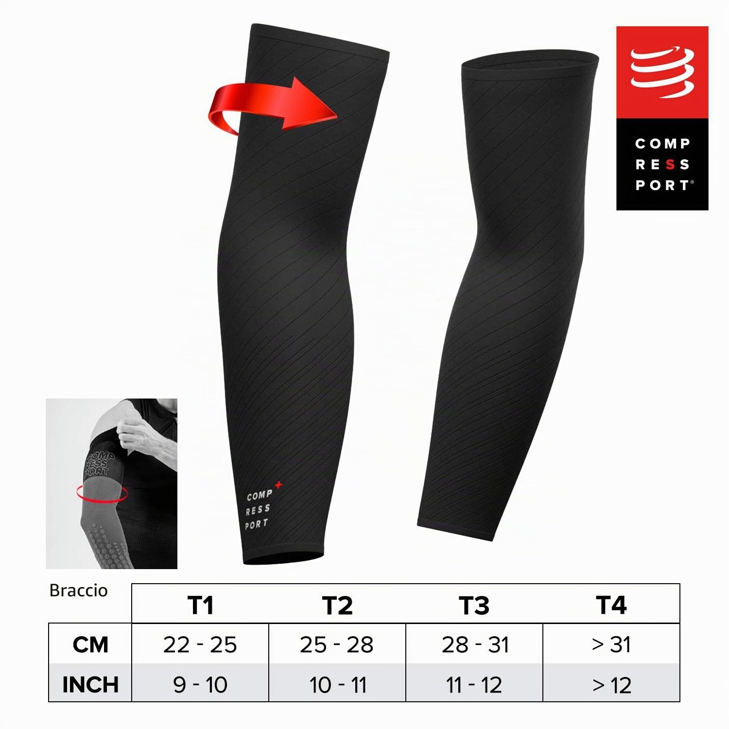 Compressport - Manicotto di compressione - ArmForce Ultralight - Protezione Muscolare, Prestazioni e Recupero per Sport - Corsa, Ciclismo, Trail e Triathlon