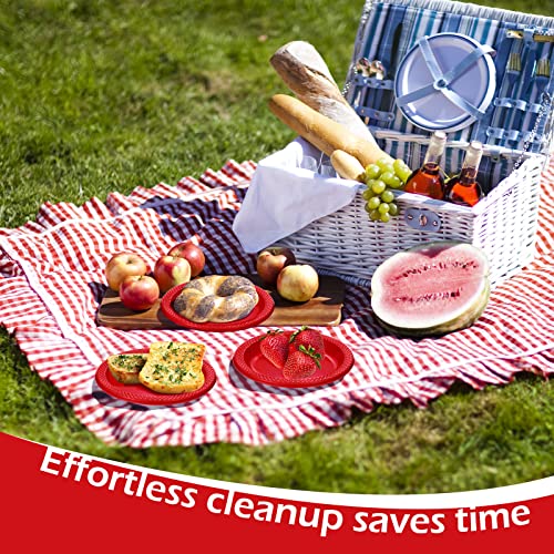 Mimorou 200 Pcs Red Disposable Plates Plastic 6 Inch Round For All Occasions Cake Bulk Special Events Christmas Dinner Picnic Birthday Travel Appetizer Party Supplies #TOP3