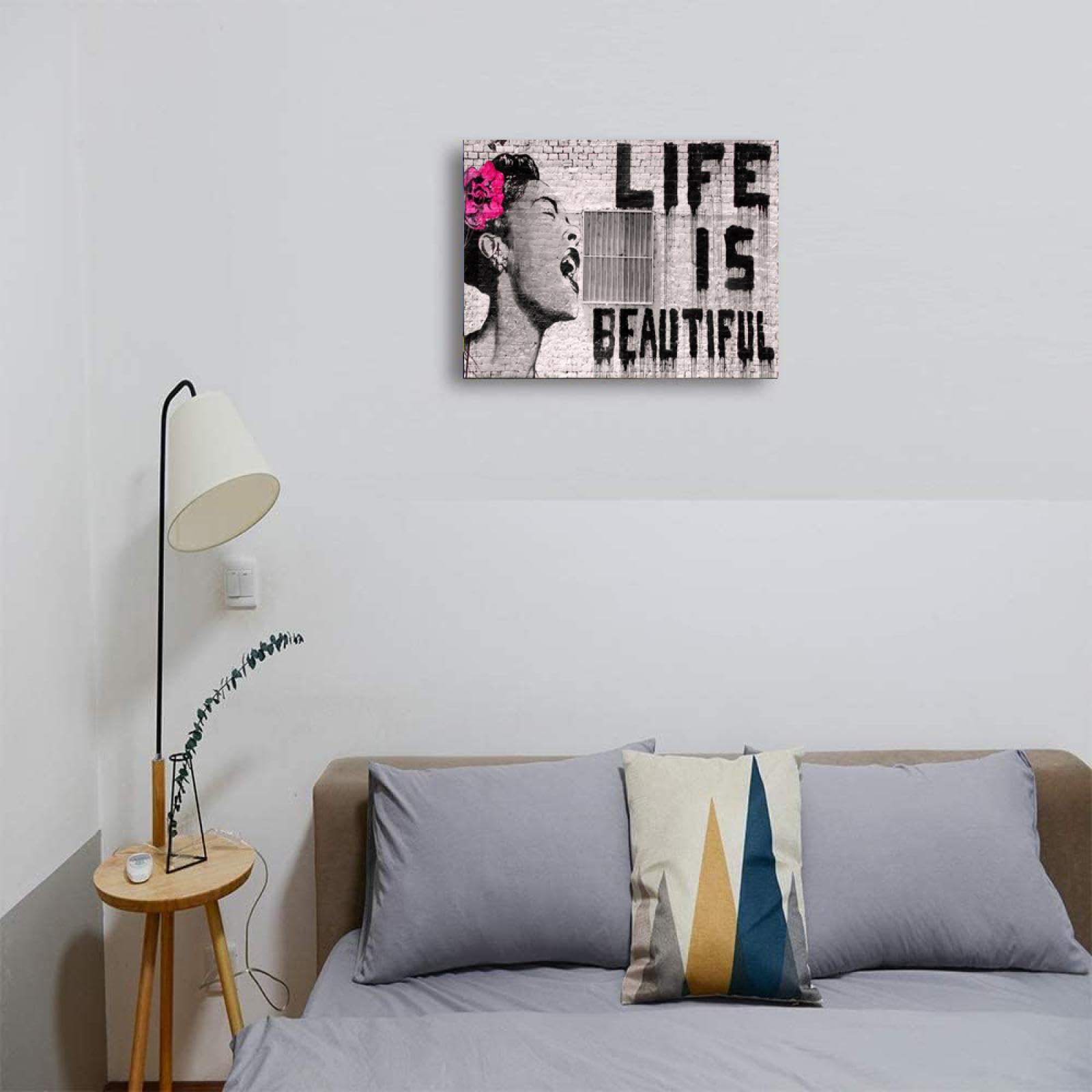 Banksy Artwork Pop Art Poster Life Is Beautiful Graffiti Street Art Canvas Painting Abstract Posters Prints Wall Picture for Living Room Home Decor 12x16inch