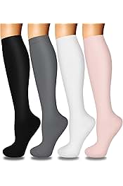 4 Pairs Compression Socks for Women Circulation-Best Support for Nurses,Running,Athletic,Travel
