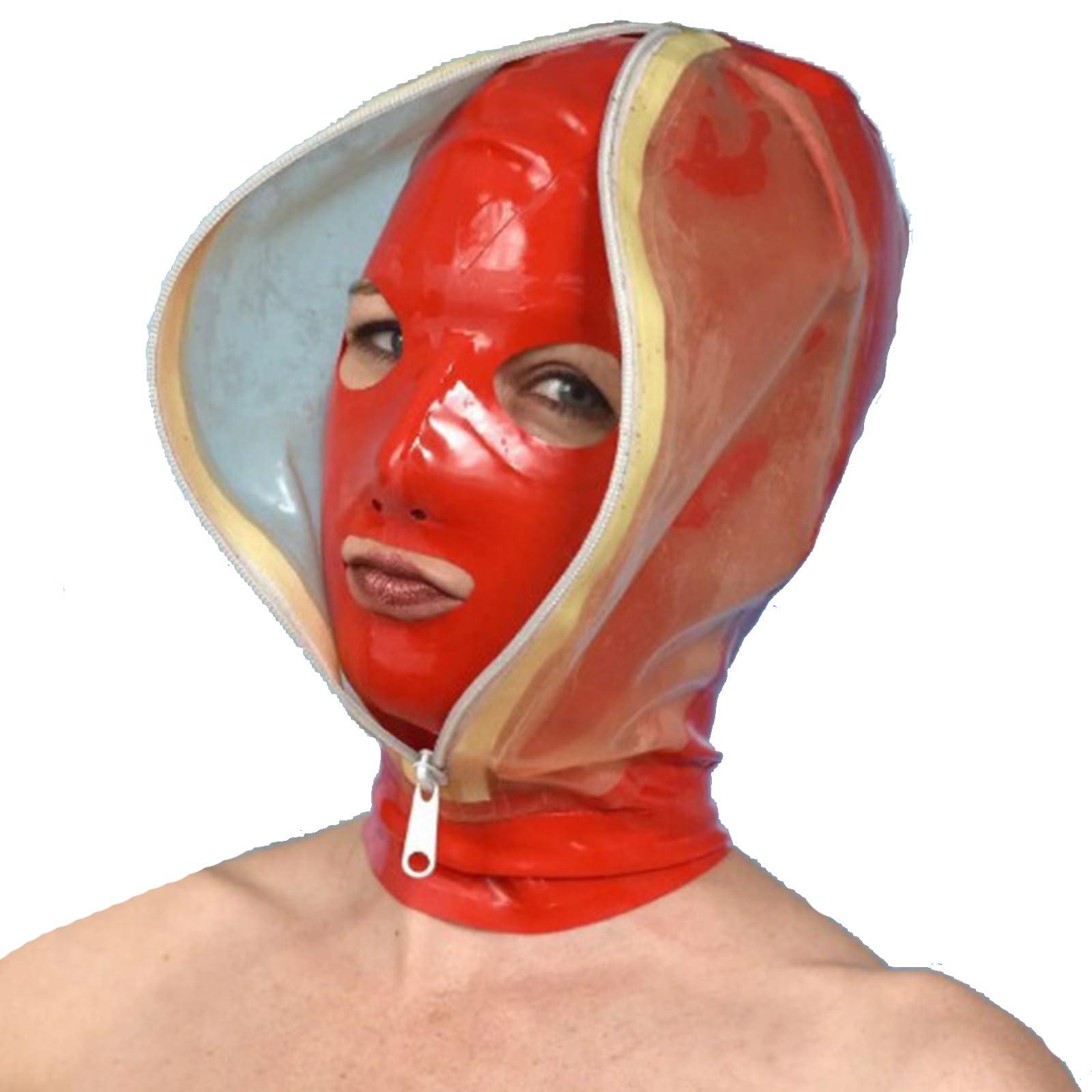 DSPENGS Latex Hood Mask Unisex Open Eyes Mouth Rubber Head Mask Party Decoration Handmade for BDSM Cosplay Clubwear(Size:XS-60CM)