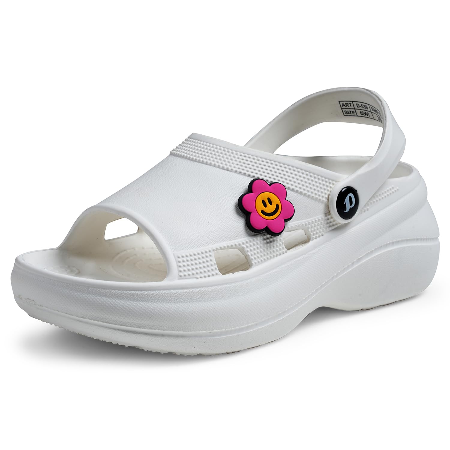 Women's Classic Smiley Charm Clogs/Sandals with Adjustable Back Strap for Adult| Comfortable & Lightweight | Stylish & Anti-Skid| Casual Waterproof Everyday Mules Girls Ladies D-539