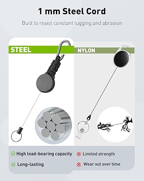 Uniclife 2 Pack Retractable Keychain Retractable Key Holder Heavy Duty Badge Reel for Keys ID Card Holder Extendable Keyring Extendable Badge Holder Clip with Carabiner Paracord and Key Ring