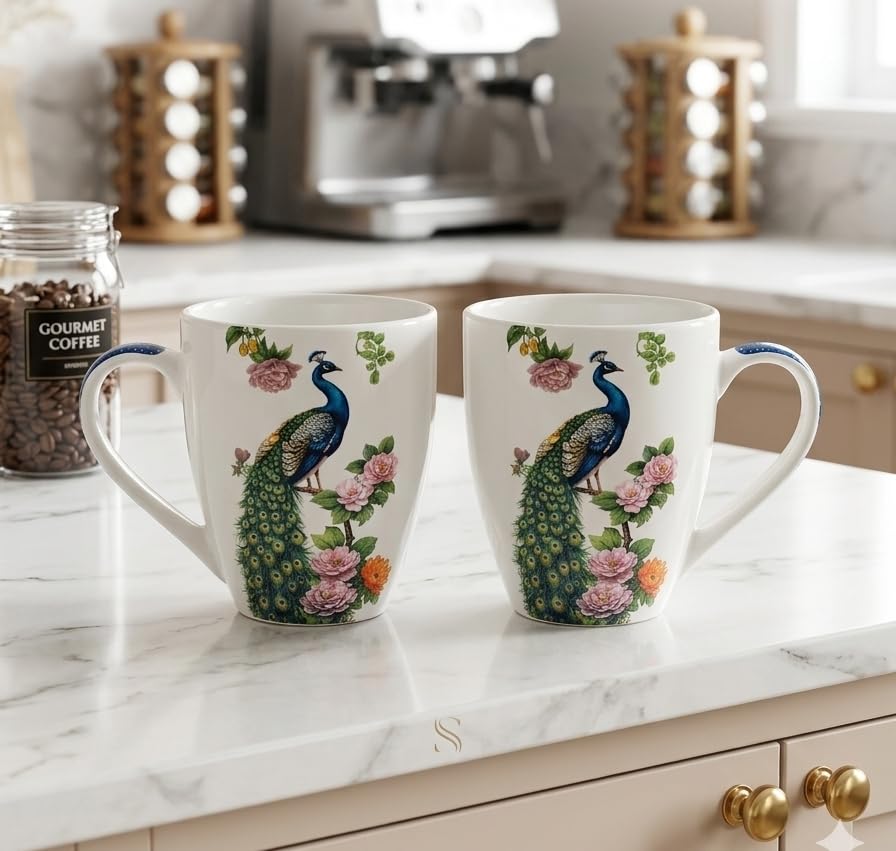 Alive Royal Peacock Printed Tea/Coffee Mugs Set of 2 to Gift to Best Friends, Coffee Mugs, Microwave Safe Ceramic Mugs,(260 ml Each)-image-4