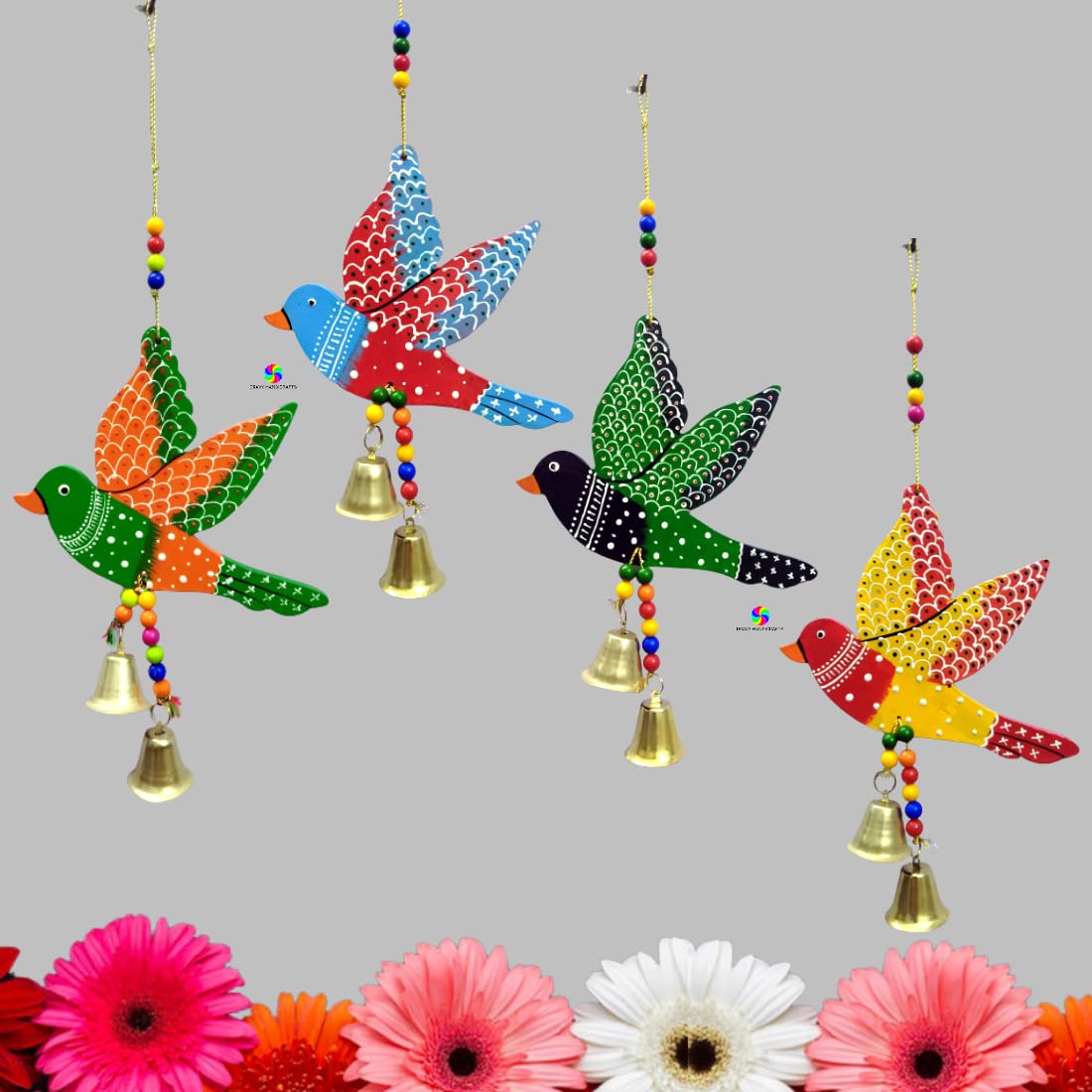 DRAVY HANDICRAFTS Hanging Bird Main Door Latkan, Toran for Pooja, Garden - Decorative Wall Hanging Garden Balcony Decoration for Room, Wall Decor for Home (Set of 4 Unit) (Length-12 inch) (A3)