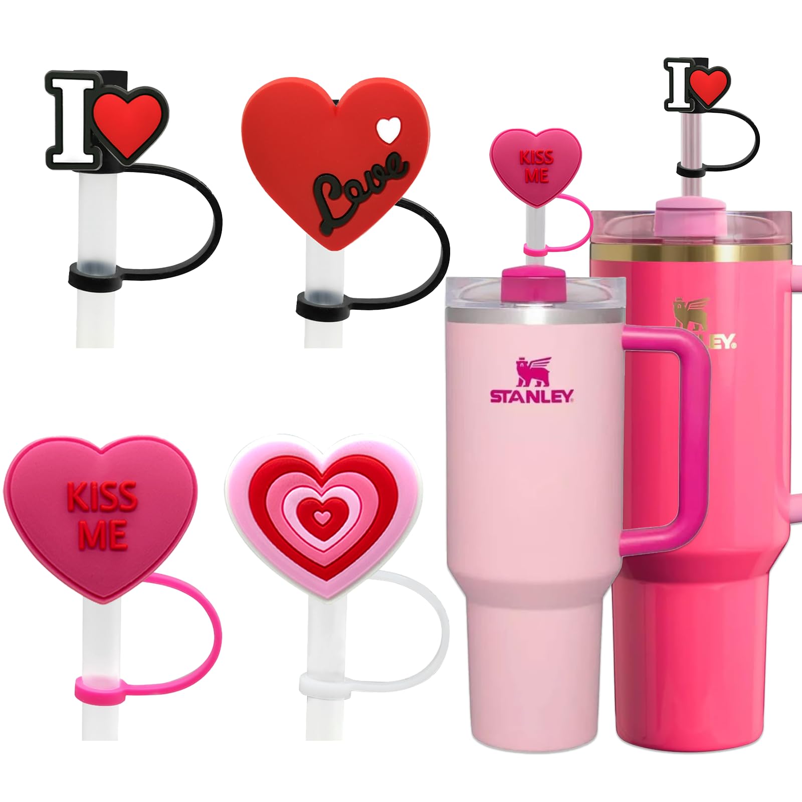 Stanley Straw Cover - 0.4in Diameter, Silicone Reusable Straw Tips for 30&40 oz Tumbler with Handle, Valentine's Day Gift