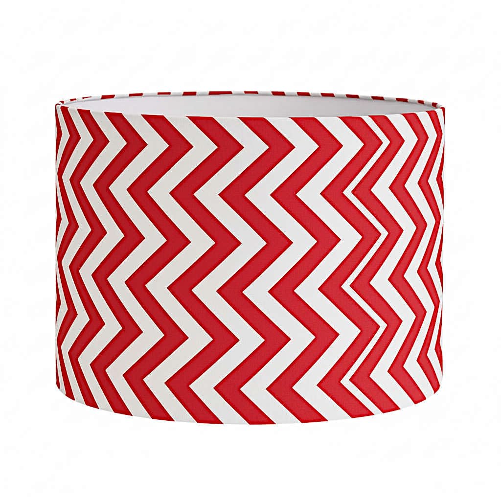 Replacement lamp shade only | Drum lampshades with printed design | Offwhite fabric lampshade cover with red chevron print (Red Chevron, 10 in dia)-image-29