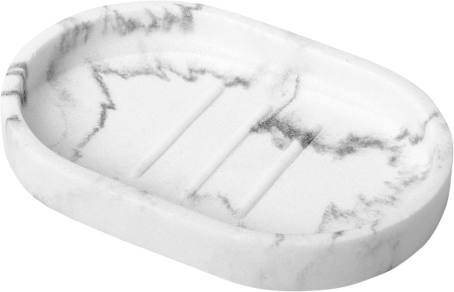 IMEEA Marble Look Resin Soap Dish - Oval Soap Tray and Sponge Holder for Bathroom, Shower, Kitchen Sink, and Counter