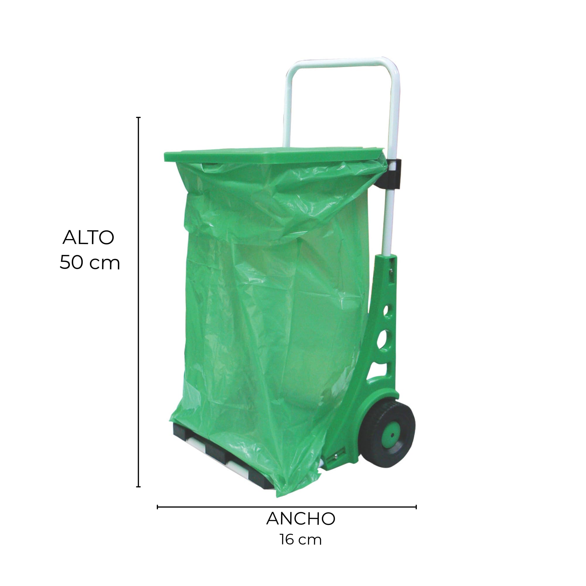 Riegolux 755061 – Carro Saco Jardín | Carrito recolector de jardín con bolsa plástica resistente | Ruedas robustas para césped, residuos y hojas | Accesorio de jardinería