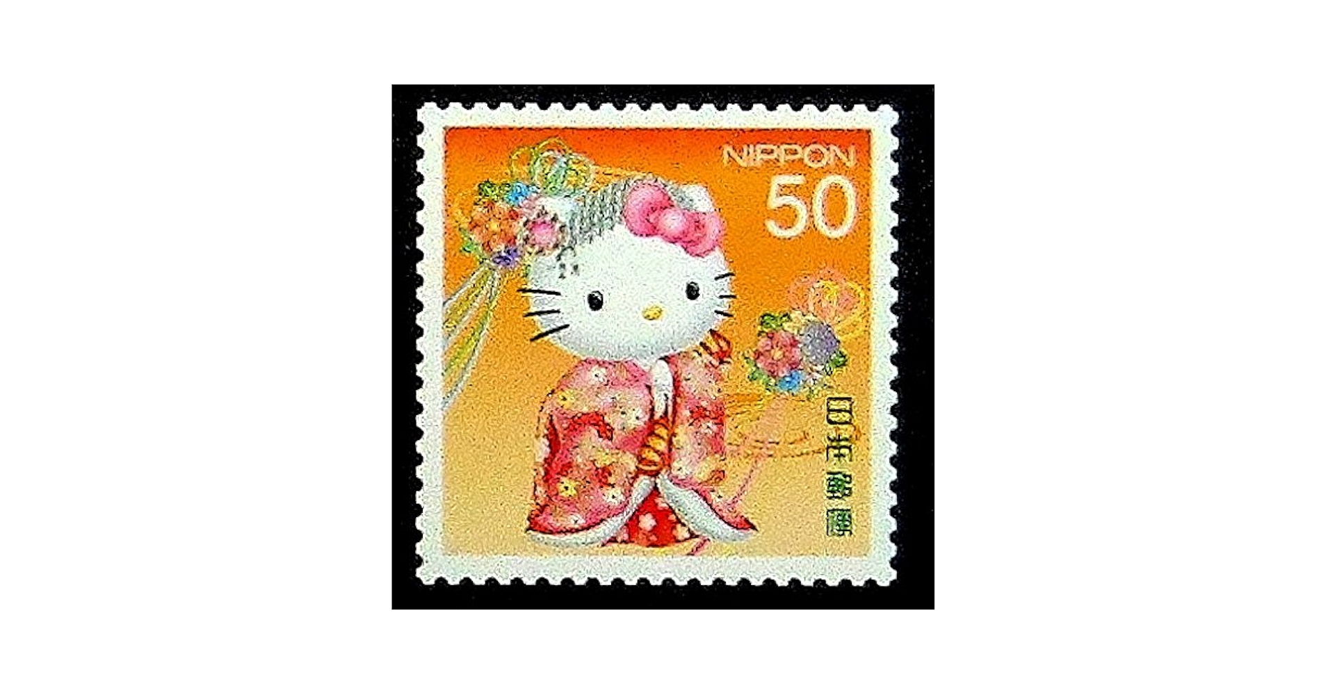 kitty様❾❸ Beautiful Cat Hello Kitty Japan-Handmade Postage Stamp Art