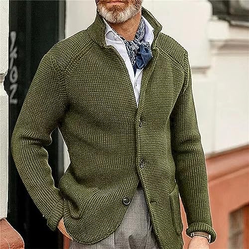 Casual Chunky Sweaters for Mens Knitted Cardigan Stand Collar Button Down Long Sleeve Fit Knitwear Warm Winter Tops2