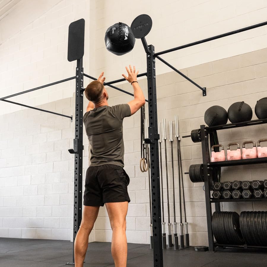 FORZA Cele kulkowe ścienne, pojedyncze i podwójne, wytrzymałe płyty stalowe do crossfitu i treningu funkcjonalnego, odporne na uderzenia, malowane proszkowo, na platformie lub na ścianie, oficjalne