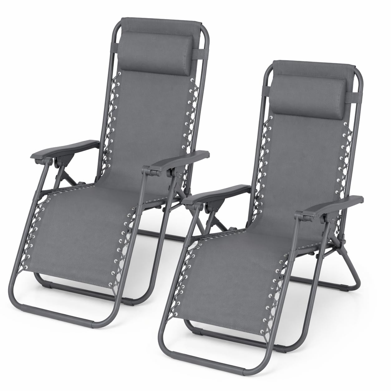 TIENDA EURASIA - Tumbonas de Jardín Plegables para Exterior | Pack 2 Unidades | Multiposiciones Gravedad Zero | Estructura de Acero y Textileno | 177X65X113 cm | Cojín Incluido (Gris)