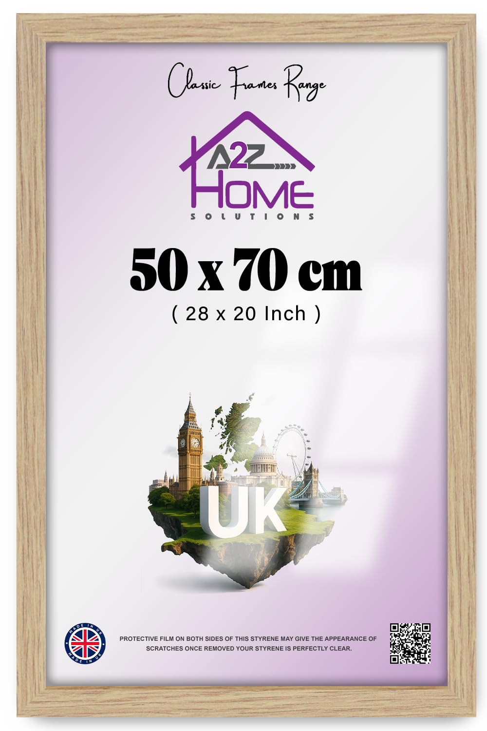 Desk Gallery Wall Mounting Poster 50x70cm Photo Frame Display Pictures Certificates Puzzle Jigsaw with Backboard and Styrene Included for Portrait and Landscape - Oak (Oak Flat Profile)