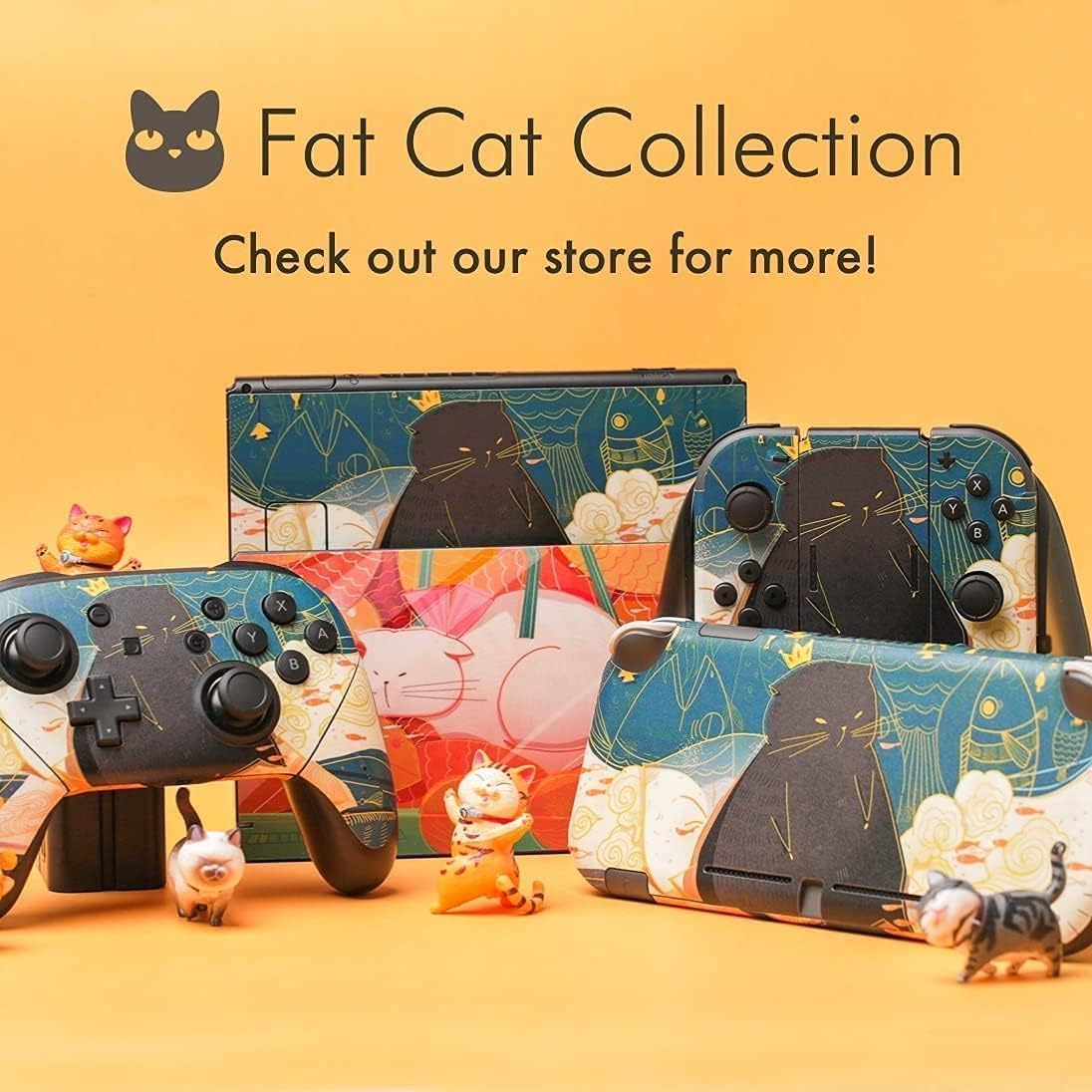 BelugaDesign Peau de commutateur de Gros Chat | Autocollant Pastel Wrap Vinyle | Cute Kawaii Animal Leaves Cartoon Ensemble Complet Compatible avec Nintendo Switch (Switch Standard, Multicolore)