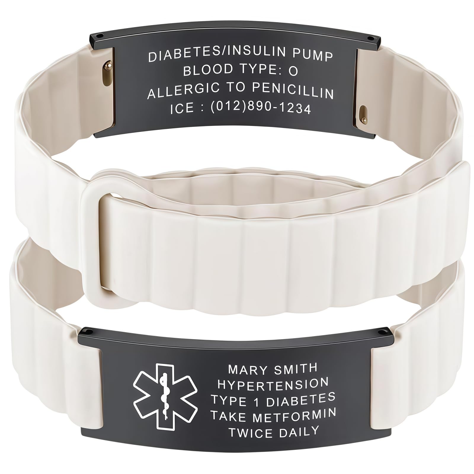 Custom Medical Alert Bracelets for Women Men, Engraved Medical ID Tag with Adjustable Waterproof Silicone Band, Personalized Emergency Bracelet for Diabetes, Allergies &amp; Health Conditions