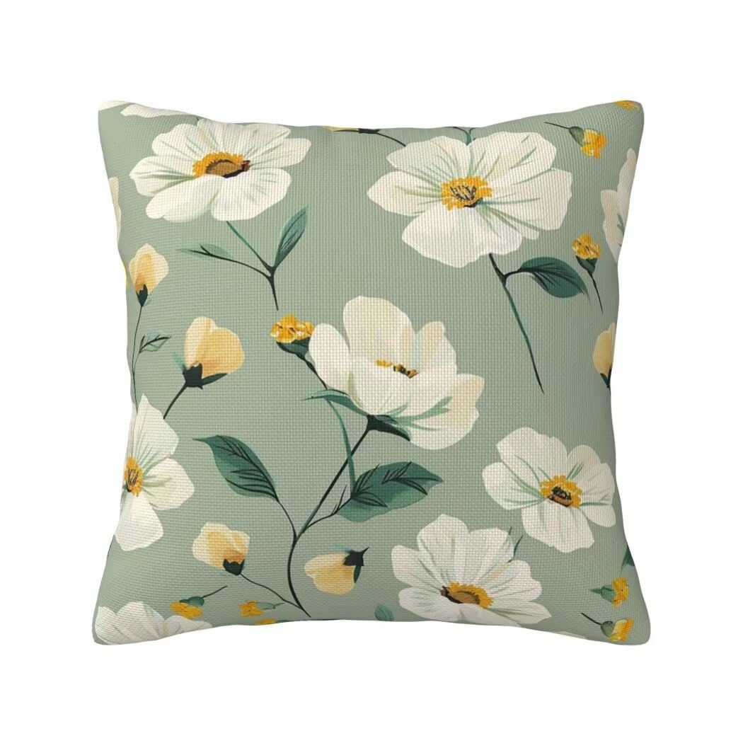 Poduszka outdoorowa, odporna na warunki atmosferyczne, 70 x 70 cm, zestaw 4 sztuk, szałwia, zielona, dekoracyjne, na sofę, do salonu, patio, ogrodu, białe kwiaty, LI570