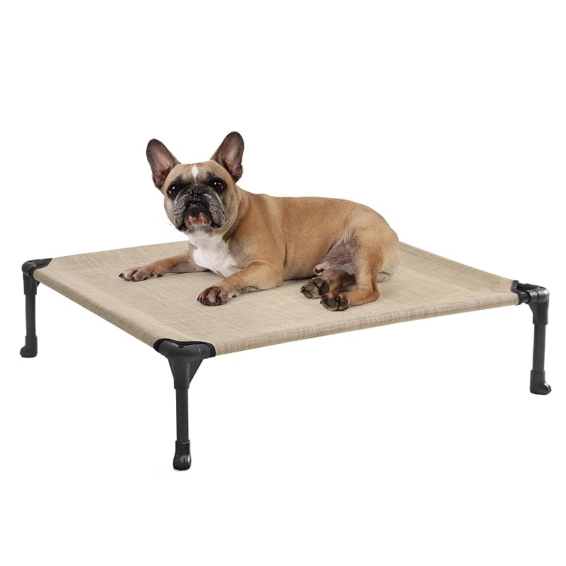 Cama elevada para cães médios com tela Textilene e estrutura de aço Veehoo Beige Coffee 81,28 x 63,5 x 17,78 cm
