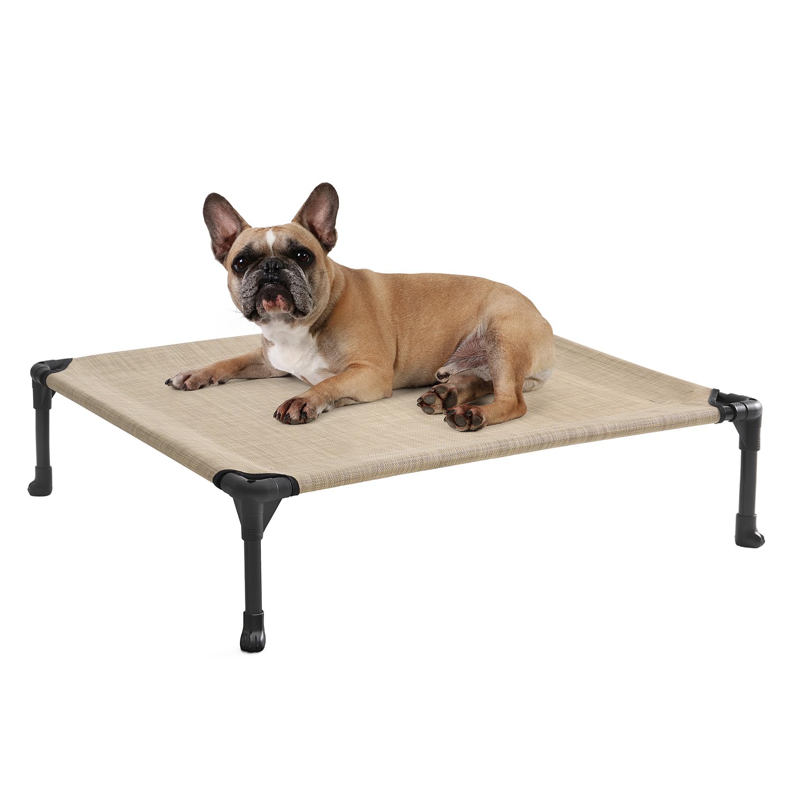 Veehoo Cooling Elevated Dog Bed - Portable Raised Pet Cot with Washable & Breathable Mesh, No-Slip Rubber Feet for Indoor & Outdoor Use, Oversize Package, Medium, Beige Coffee