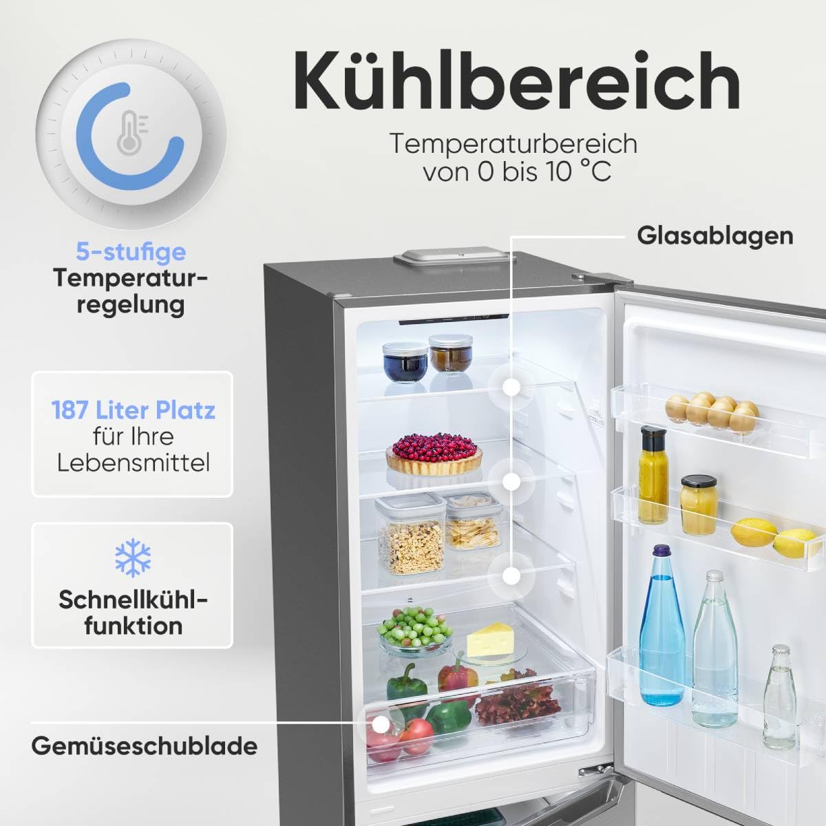 Bomann KG 7369 Kühlschrank mit Gefrierfach Energieklasse C 176cm LowFrost Kühl Gefrierkombination silber