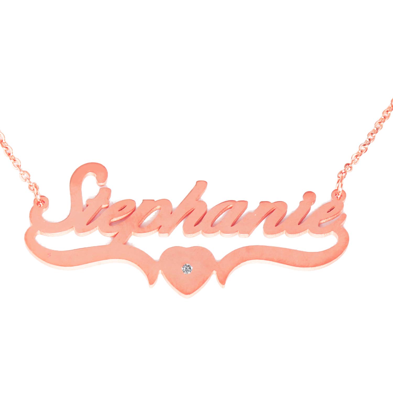Kigu Stephanie - Personalized Custom Name Necklace - 18ct Rose Gold Plated - Heart Shaped