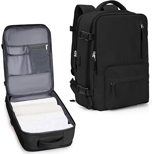 Carry On Backpack for Women, Large Travel Backpack Flight Approved, Waterproof 17 Inch Laptop Backpack Business Work Backpacks Men Mochila De Viaje, Black