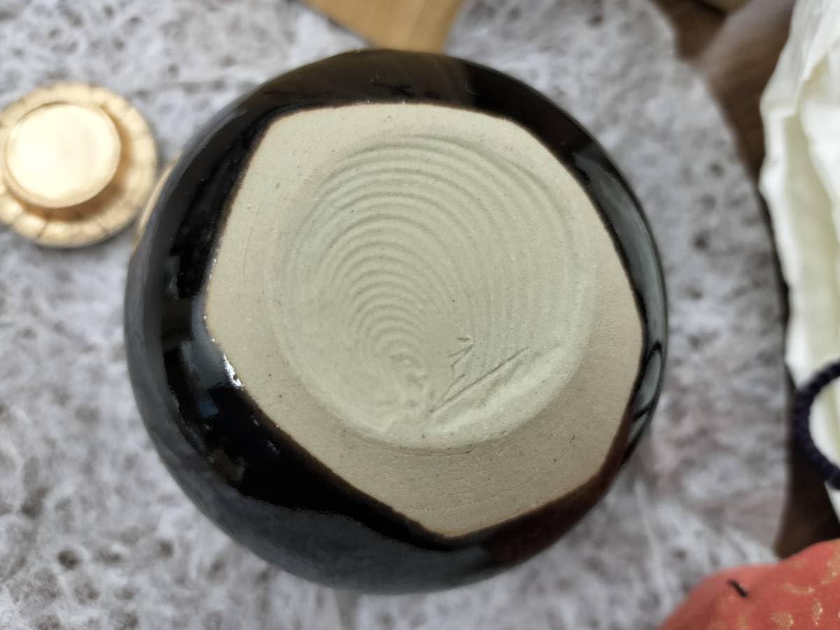 茶道具　茄子茶入　定一作　共箱 茶道具 茶入 お濃茶器 京焼 茄子茶入 京焼き 桶谷定一作 仕服 笹