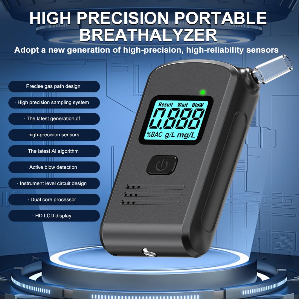 Éthylotest Électronique Homologué - Alcootest Professionnel avec Capteur Semi-conducteur Haute Précision, Affichage LCD et 20 Embouts - Ethylometre Portable Voiture, Maison, Fête