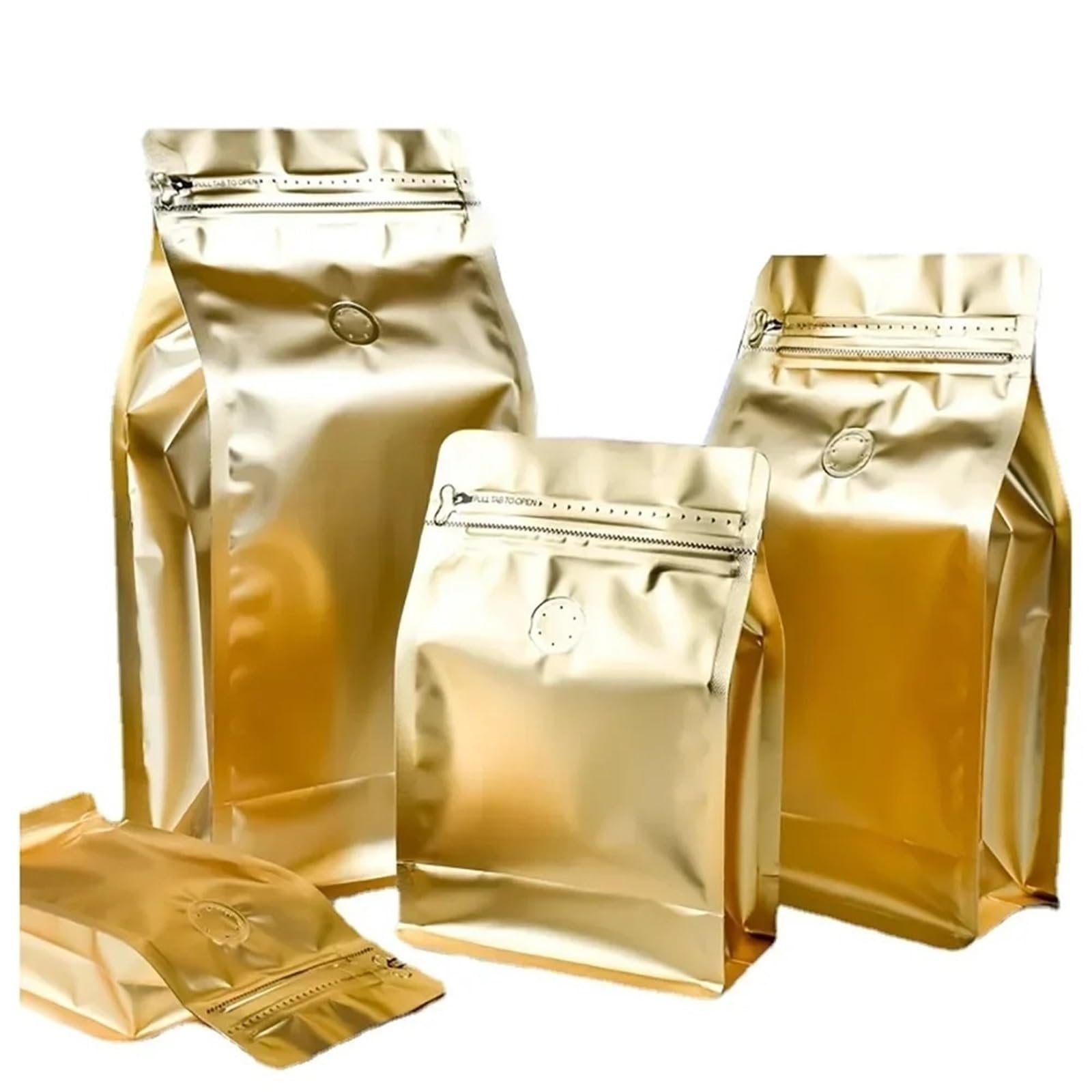 Bolsas de café con válvula de 500g y cierre de cremallera en lámina dorada