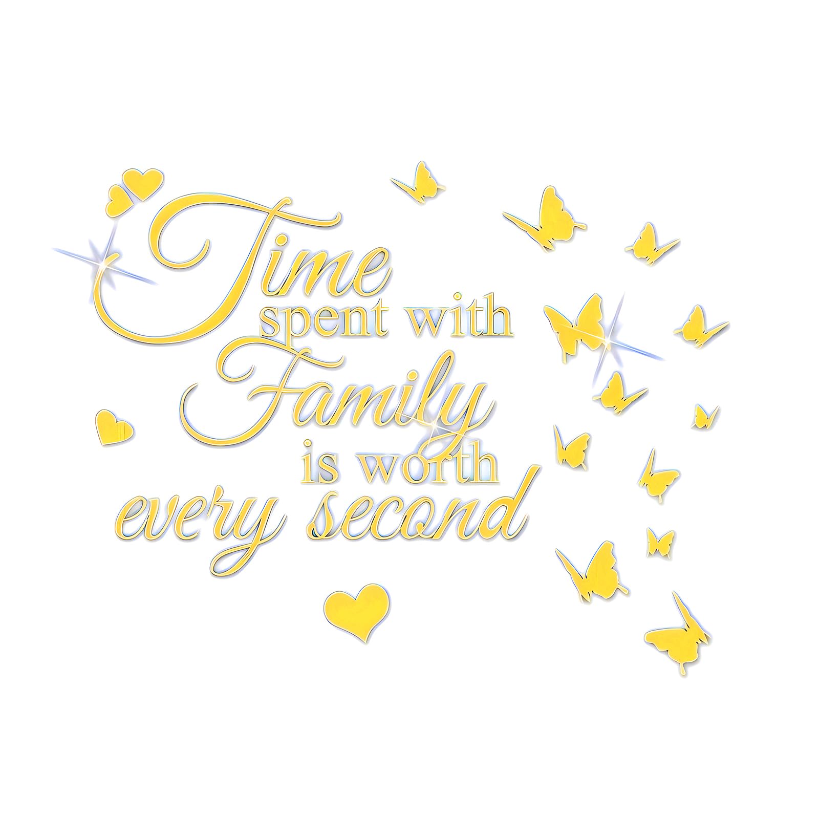 Fkereg Time Spent with Family is Worth Every Second Mirror Wall Decal, 3D Acrylic Butterfly Wall Stencils Peel and Stick