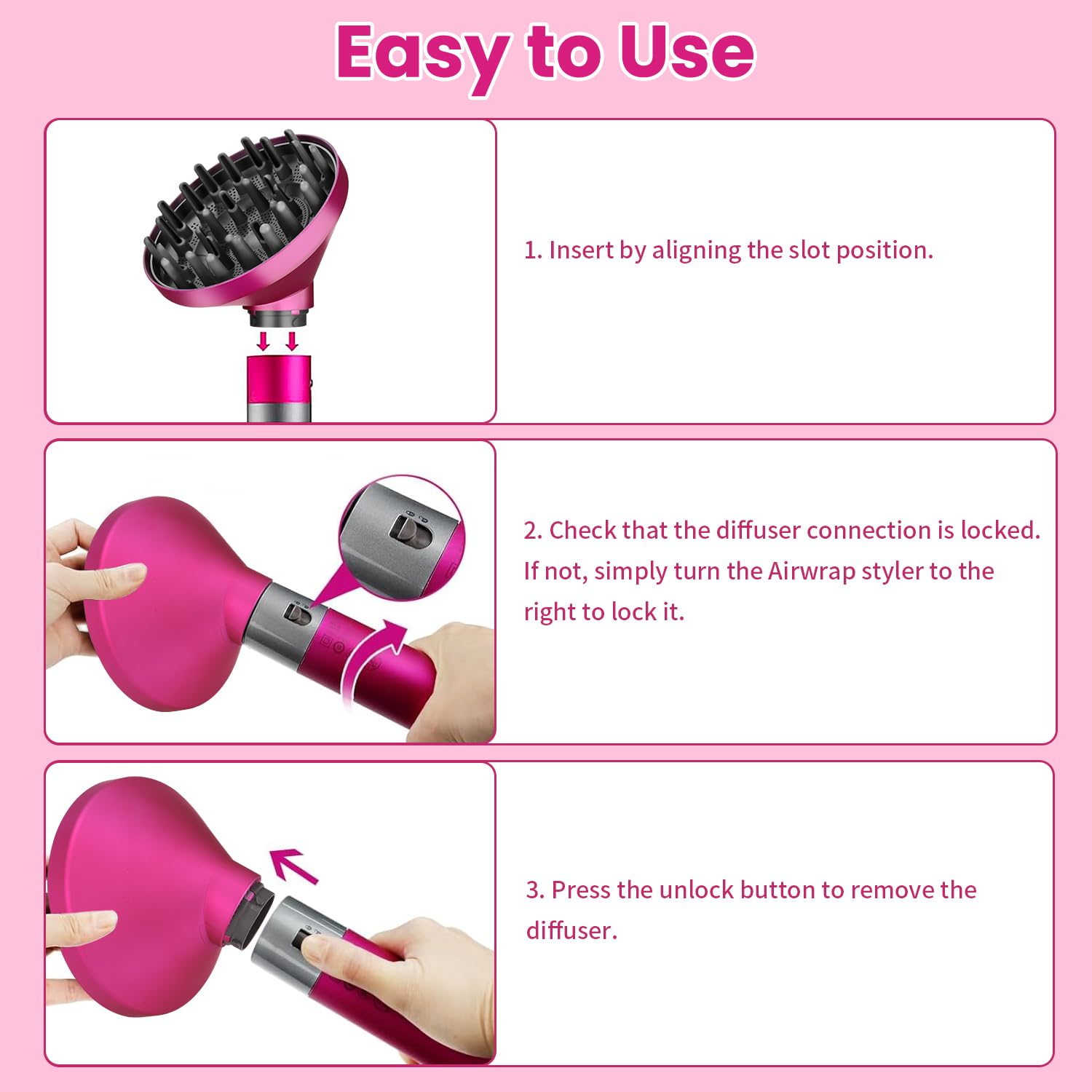 Diffusore per Dyson Airwrap HS01 HS03 HS05, diffusore per capelli ricci, ugello diffusore portatile per capelli, conversione per Airwrap Curling Styler in un asciugacapelli, rosso rosa