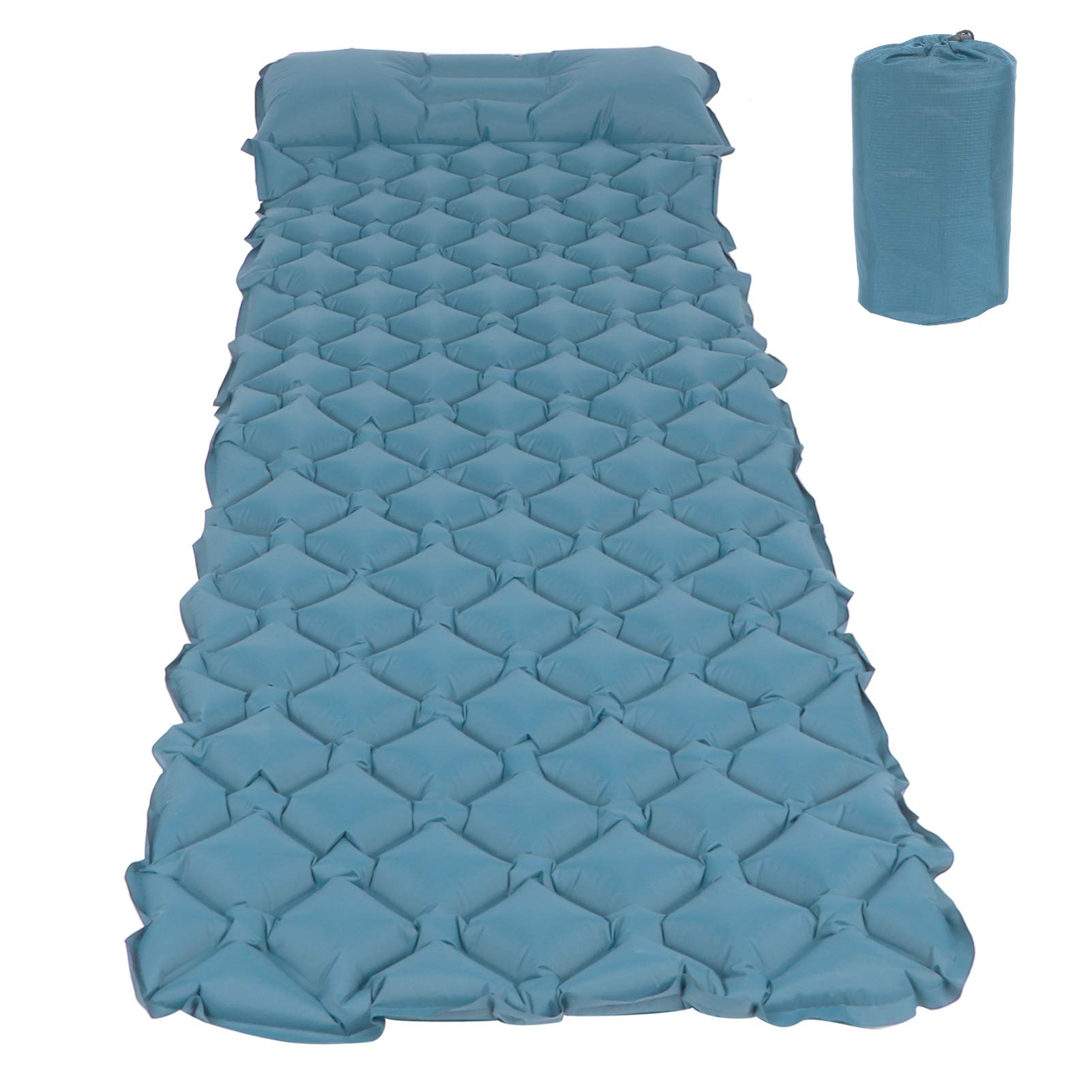Leicht aufblasbare Luftbettmatratze für Campingreisen - reißfestes Nylon, ergonomisches Design - geeignet für Hängemattenpicknick mit Zelt (Pfauenblau)