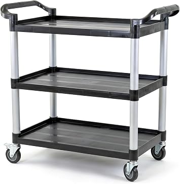 Commercial 3-Shelf Rolling Service Utility Cart | Capacity 390 lbs. | 37" x 34" x 16" | Black