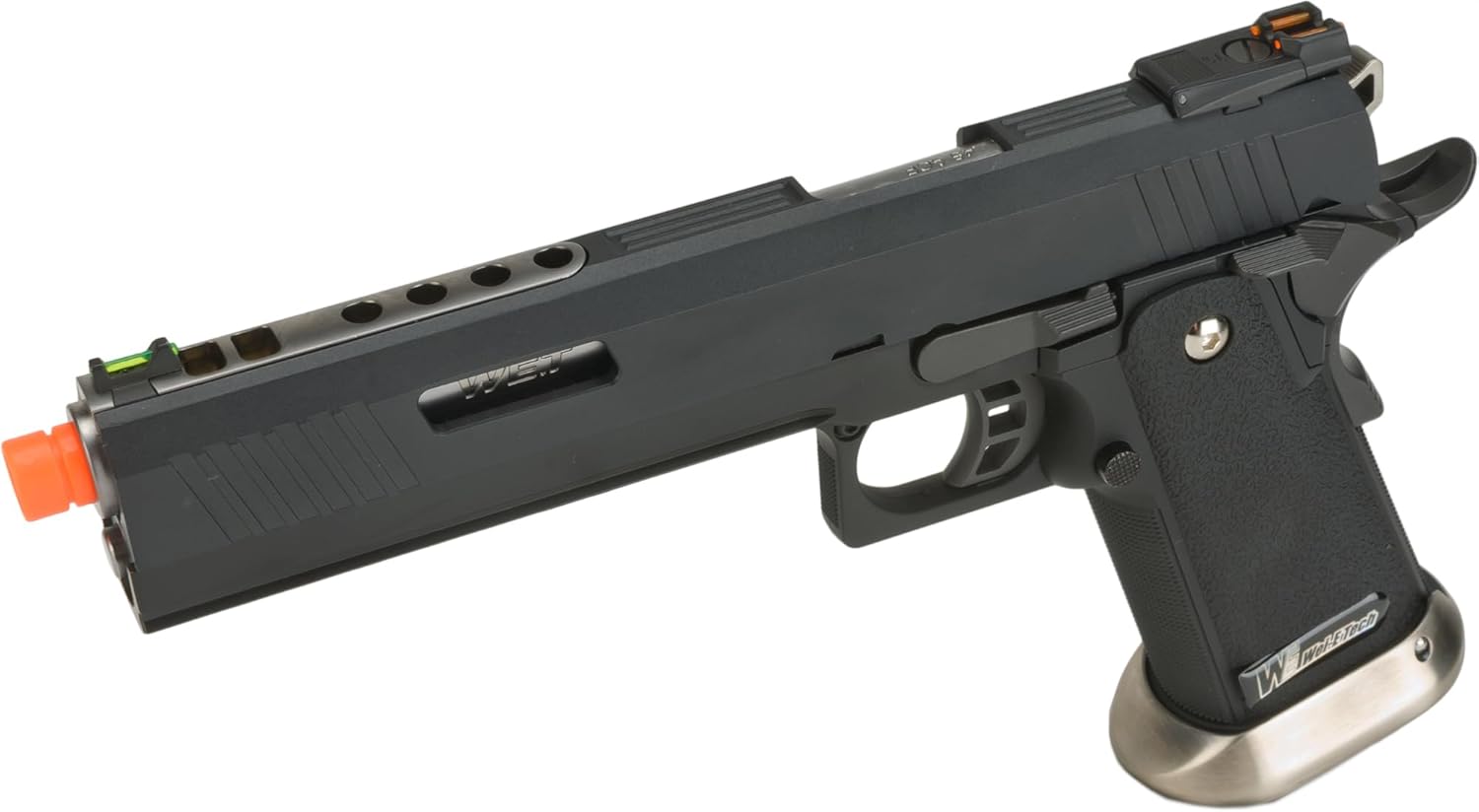 Evike Airsoft - WE-Tech Hi-Capa 6" IREX Competition GBB Airsoft Pistol (Color: Black/Silver Barrol) - (PID: 56833)