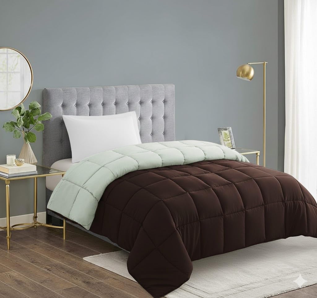 FLOATING DREAMS Comforters Single Size, All Season Duvet Insert, Down Alternative Box Stitched Solid Bed Comforter (60x90 Inch) Solid Brown Ac Comforter-image-31