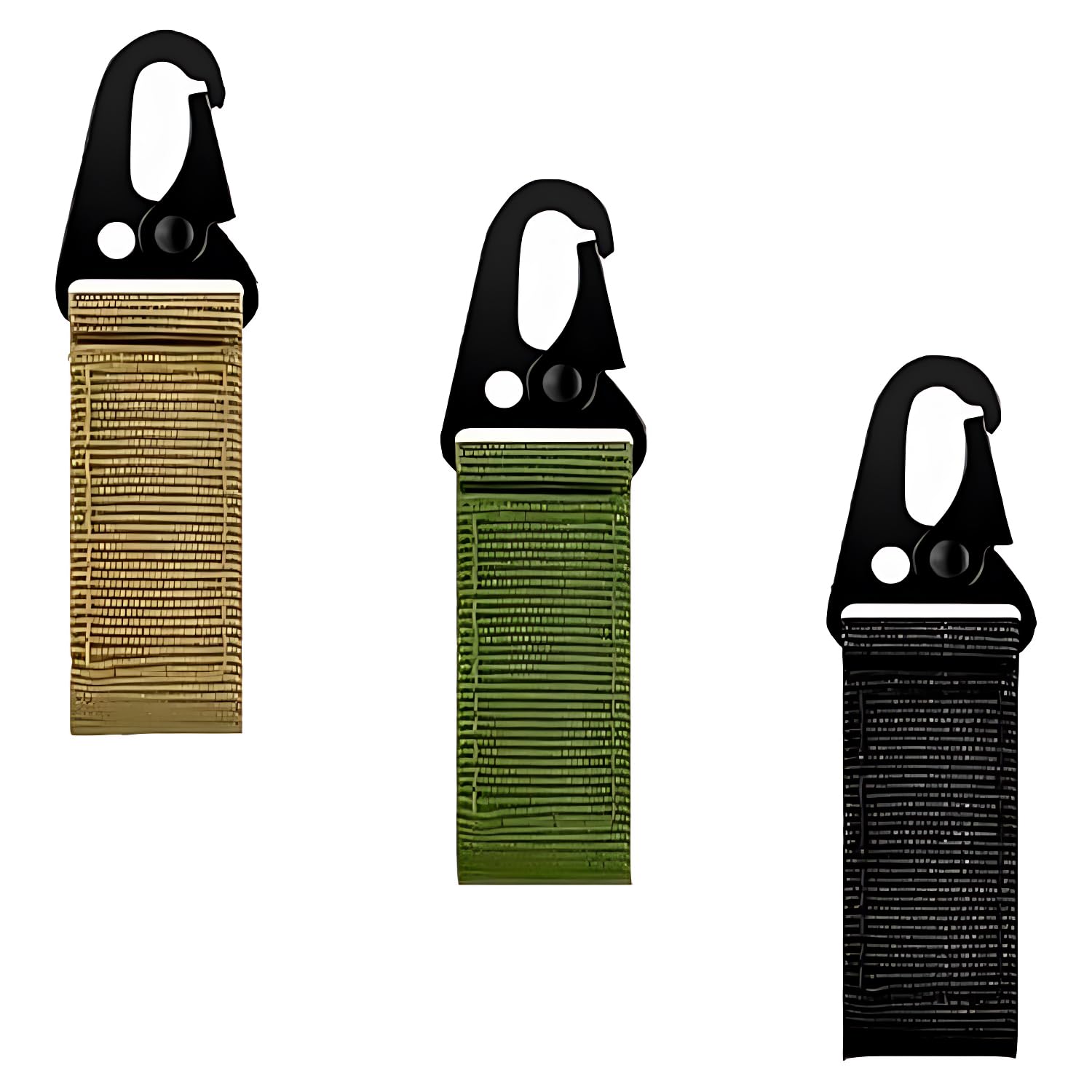 3 Pcs Tactical Molle Key Holder with Key Rings Heavy Duty Belt Keeper Carabiners Keychain Ring Gear Keeper Nylon Belt Key Strap Key Clip Buckle Outdoor Work or Daily Use (Olive Drab, Beige, Black)